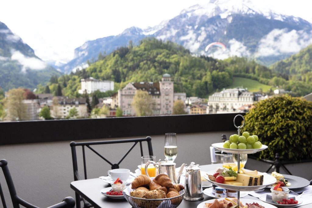 Victoria Jungfrau Grand Hotel, one of the best hotels in Interlaken, with stunning views of Jungfrau Mountain and the Bernese Alps.