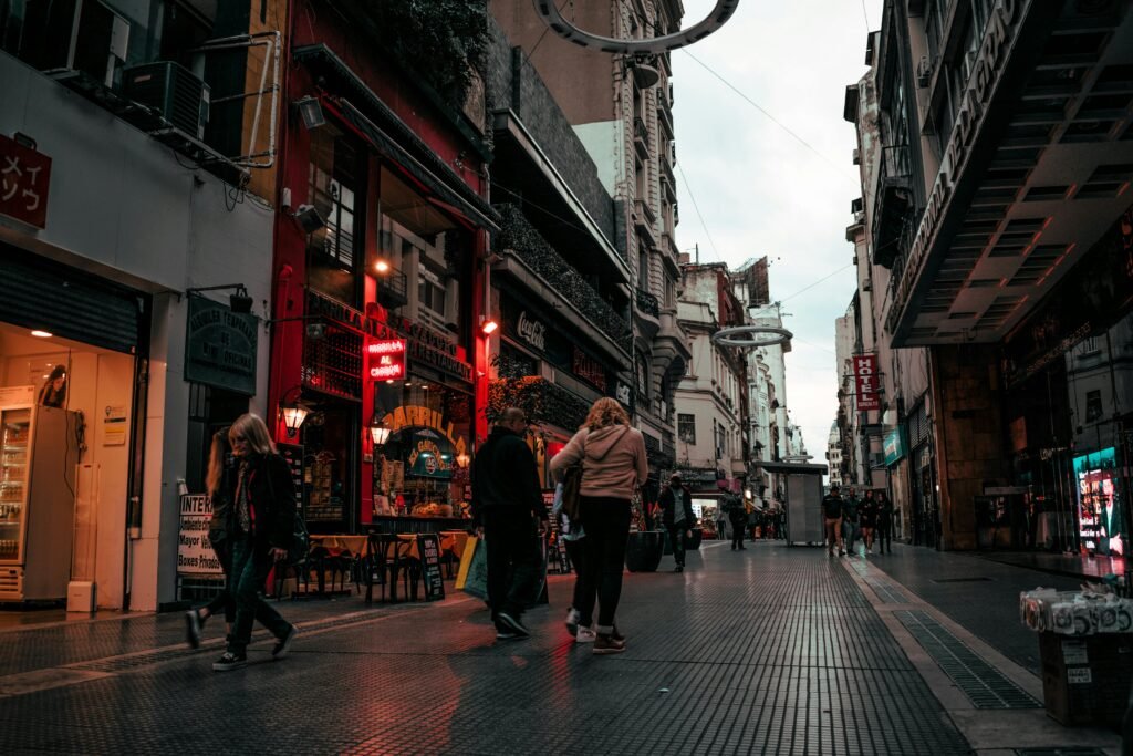 Street scene in Buenos Aires, Argentina with people walking, one of the best places to travel in September