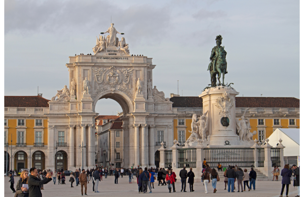 central People on Public Square in Lisbon, Portugal