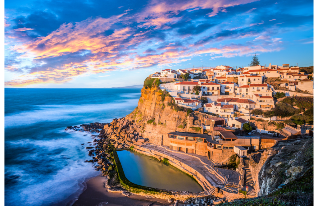right-area Azenhas do Mar, Sintra near Lisbon on a beautiful sunset