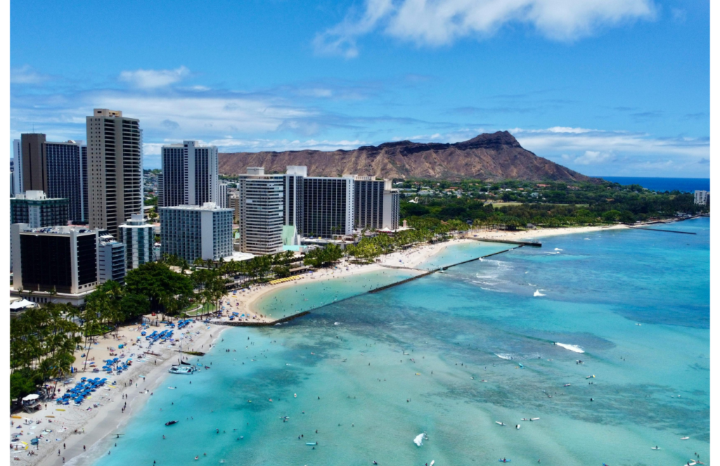 An aerial view of waikiki beach and the city of honolulu
