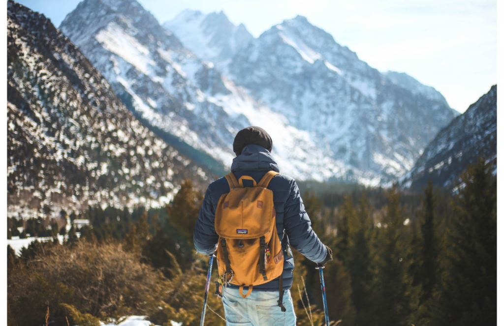 Men's Blue Leather Jacket and Brown Backpack