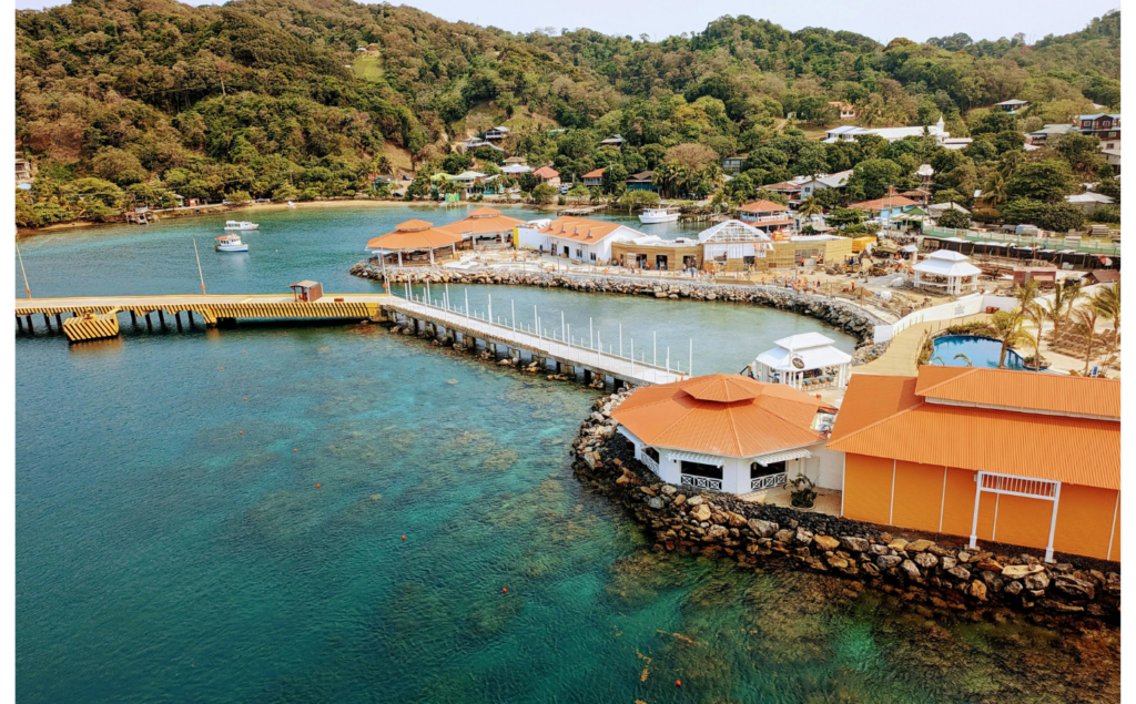 Aerial View of Coastal Dock in Coxen Hole, Honduras